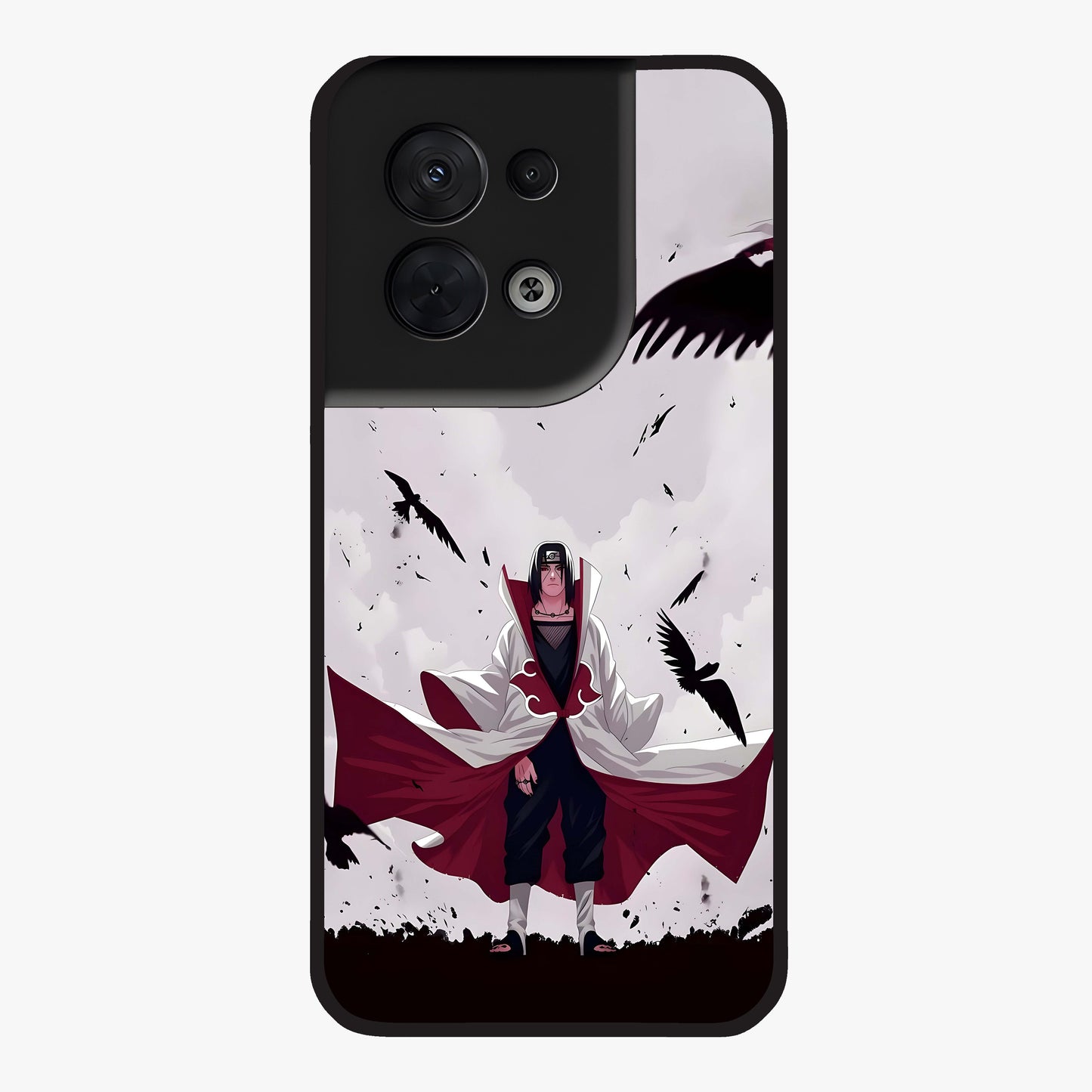 Crimson Crow Ascension Glass Case showing flat back view with mystical crow artwork and glossy glass finish.