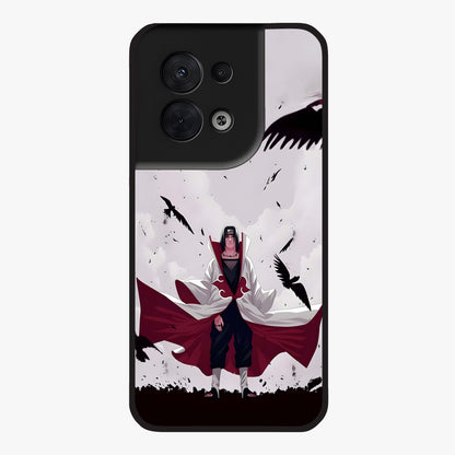 Crimson Crow Ascension Glass Case showing flat back view with mystical crow artwork and glossy glass finish.