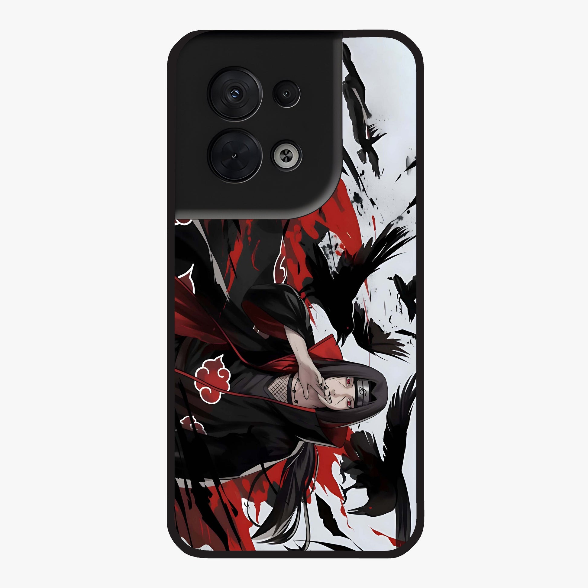 Crimson Crow Illusion Glass Case showing flat back view with artistic crow illusion artwork and glossy glass finish.