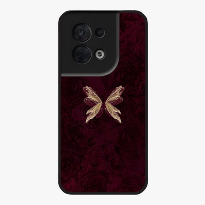 Crimson Fade Butterfly Glass Case showing flat back view with fading butterfly artwork and glossy glass finish.