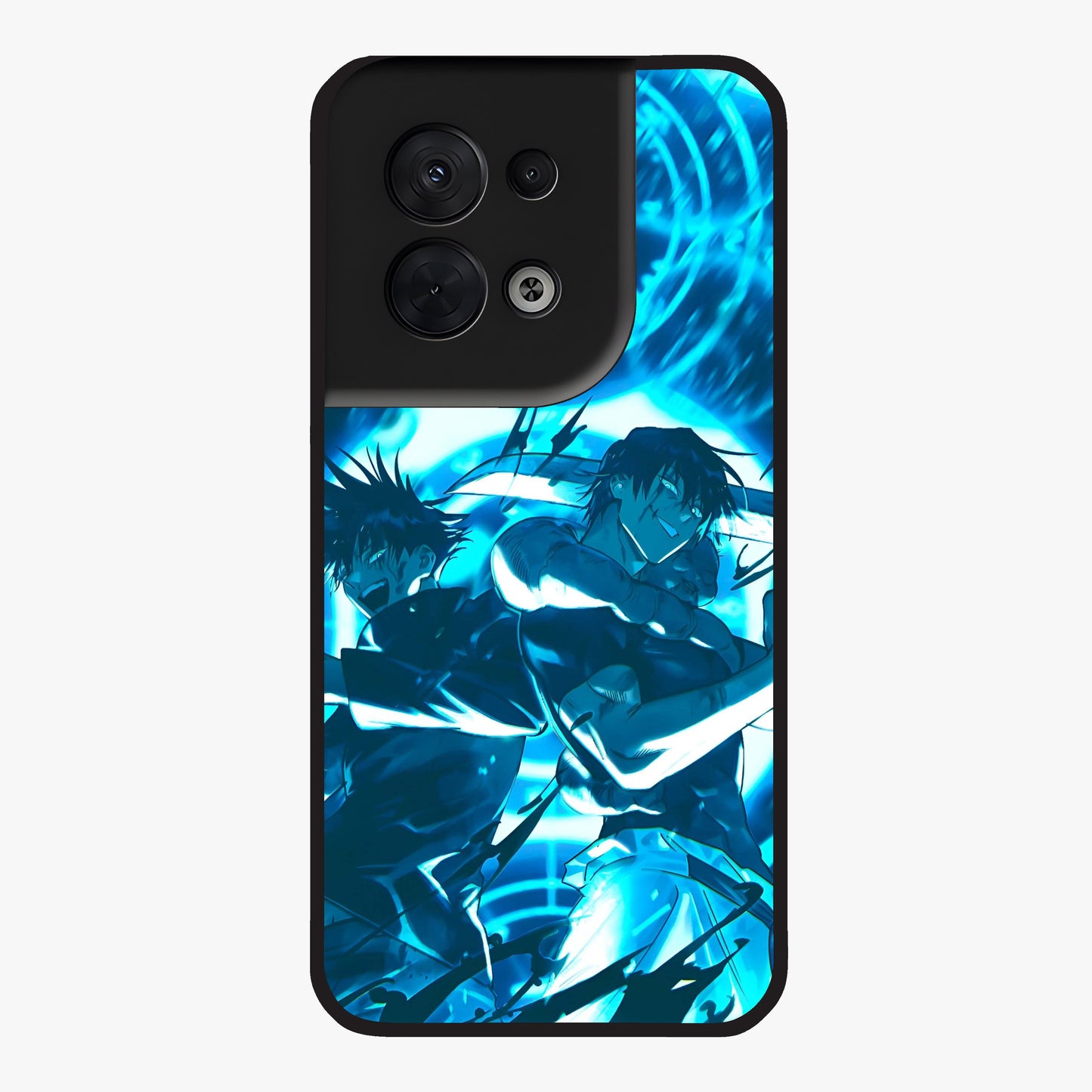 Cursed Energy Clash Glass Case showing flat back view with intense cursed energy artwork and glossy glass finish.