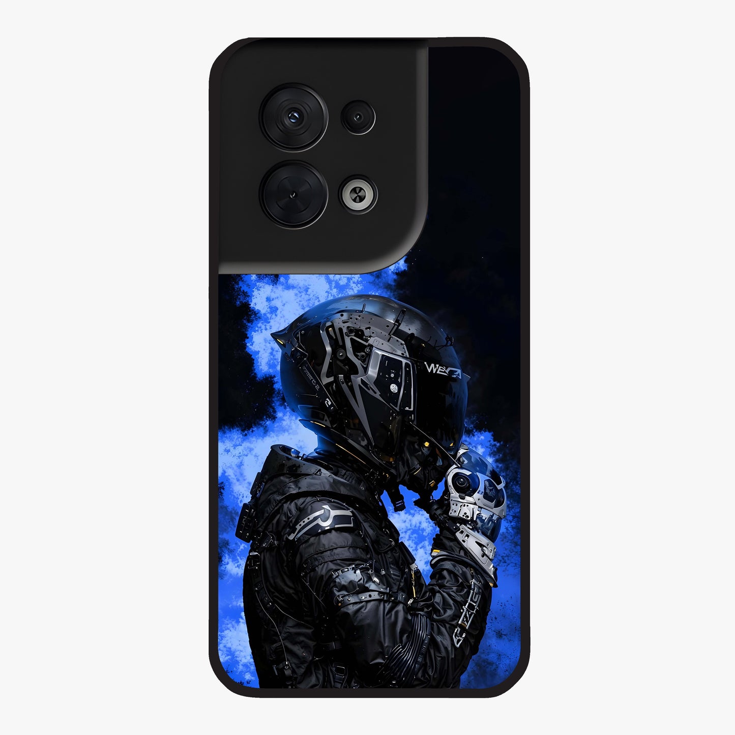 Cyber Sentinel Protocol Glass Case showing flat back view with futuristic cyber themed artwork and glossy glass finish.