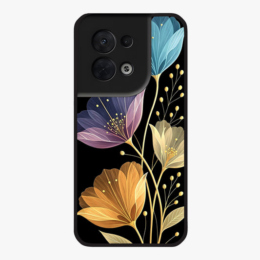 Delicate Multicolor Flowers Glass Case showing flat back view with vibrant floral artwork and glossy glass finish.