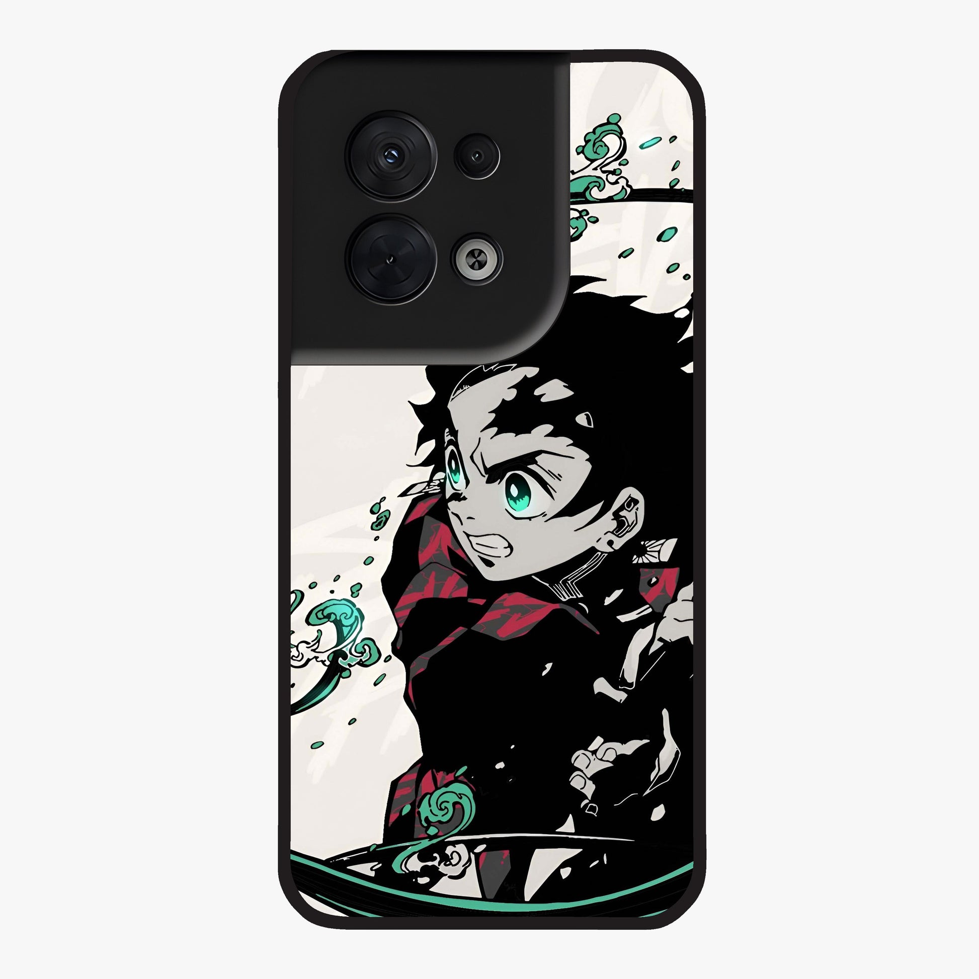 Demon Slayer Glass Case showing flat back view with bold anime inspired artwork and glossy glass finish.