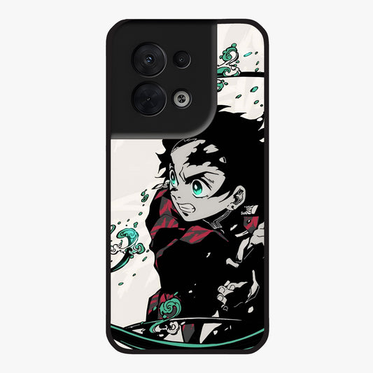 Demon Slayer Glass Case showing flat back view with bold anime inspired artwork and glossy glass finish.