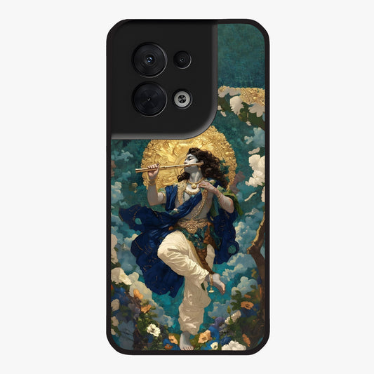 Divine Krishna Art Glass Case showing flat back view with Lord Krishna artwork and glossy glass finish.