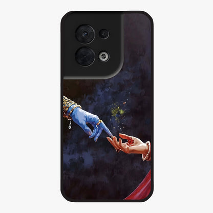 Divine Touch Eternal Glass Case showing flat back view with spiritual themed artwork and glossy glass finish.