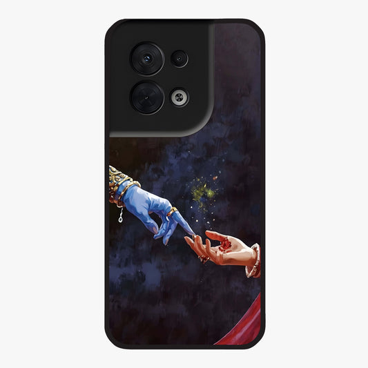 Divine Touch Eternal Glass Case showing flat back view with spiritual themed artwork and glossy glass finish.
