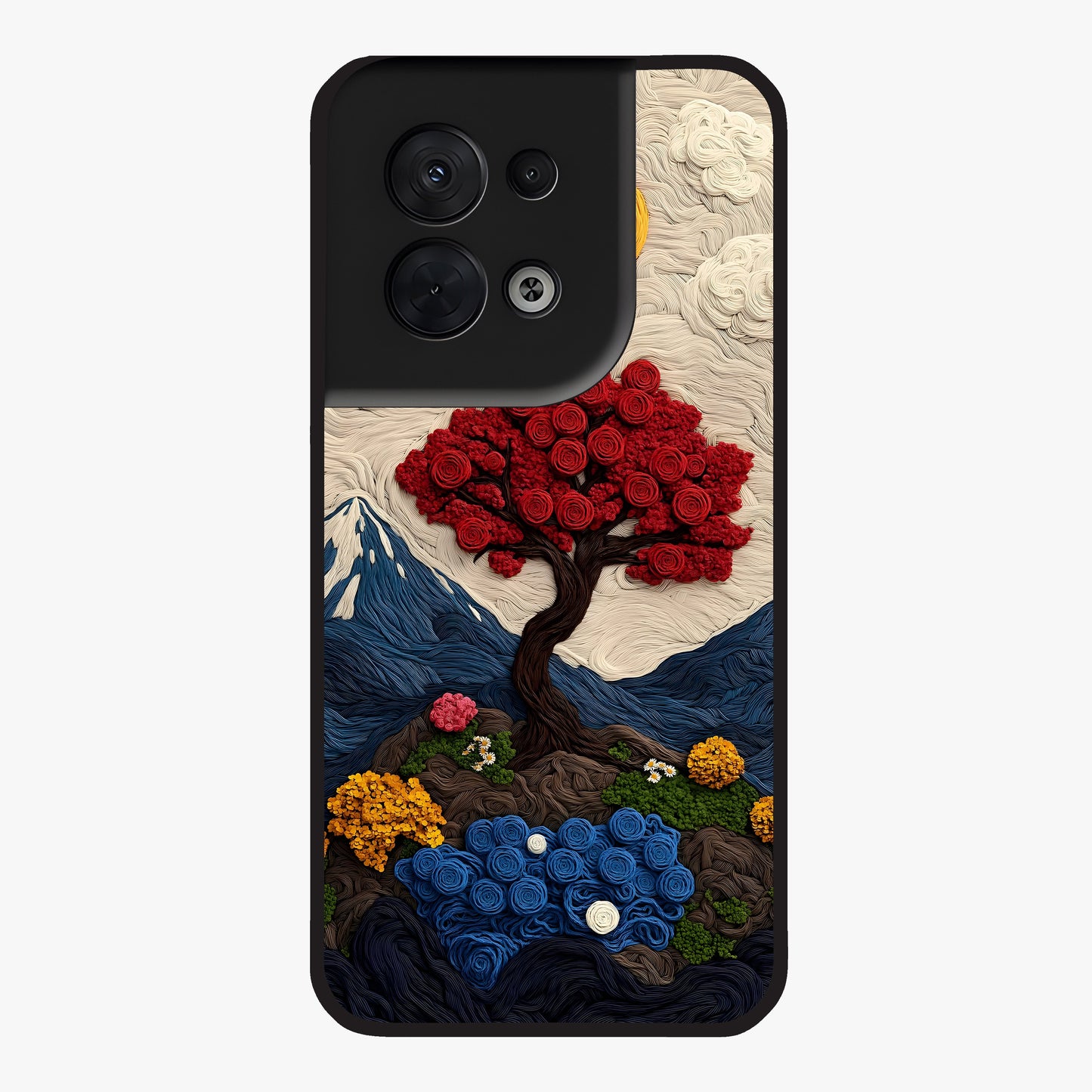 Eternal Nature Tapestry Glass Case showing flat back view with intricate nature tapestry artwork and glossy glass finish.