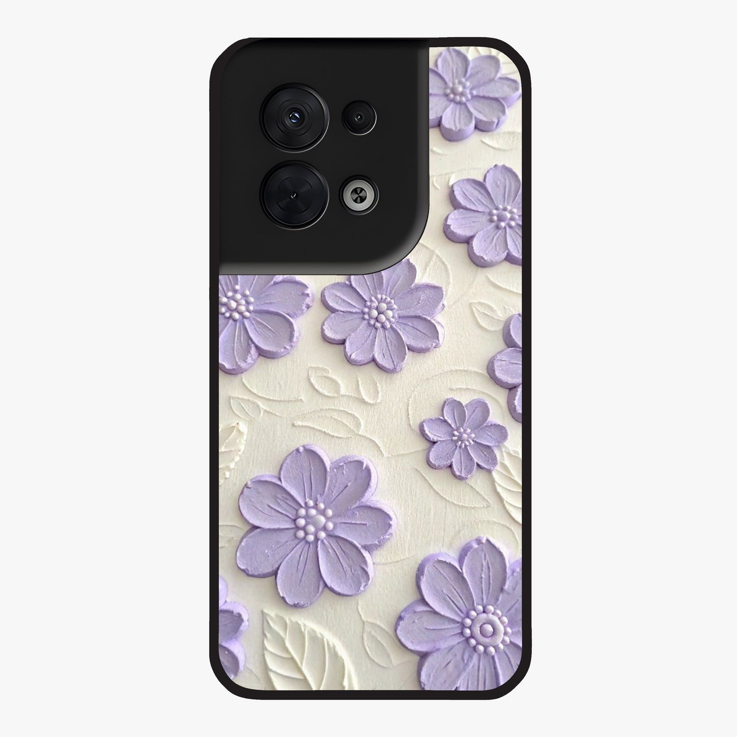 Floral Wall Art With Purple Flowers Glass Case showing flat back view with purple flower artwork and glossy glass finish.