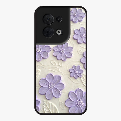 Floral Wall Art With Purple Flowers Glass Case showing flat back view with purple flower artwork and glossy glass finish.