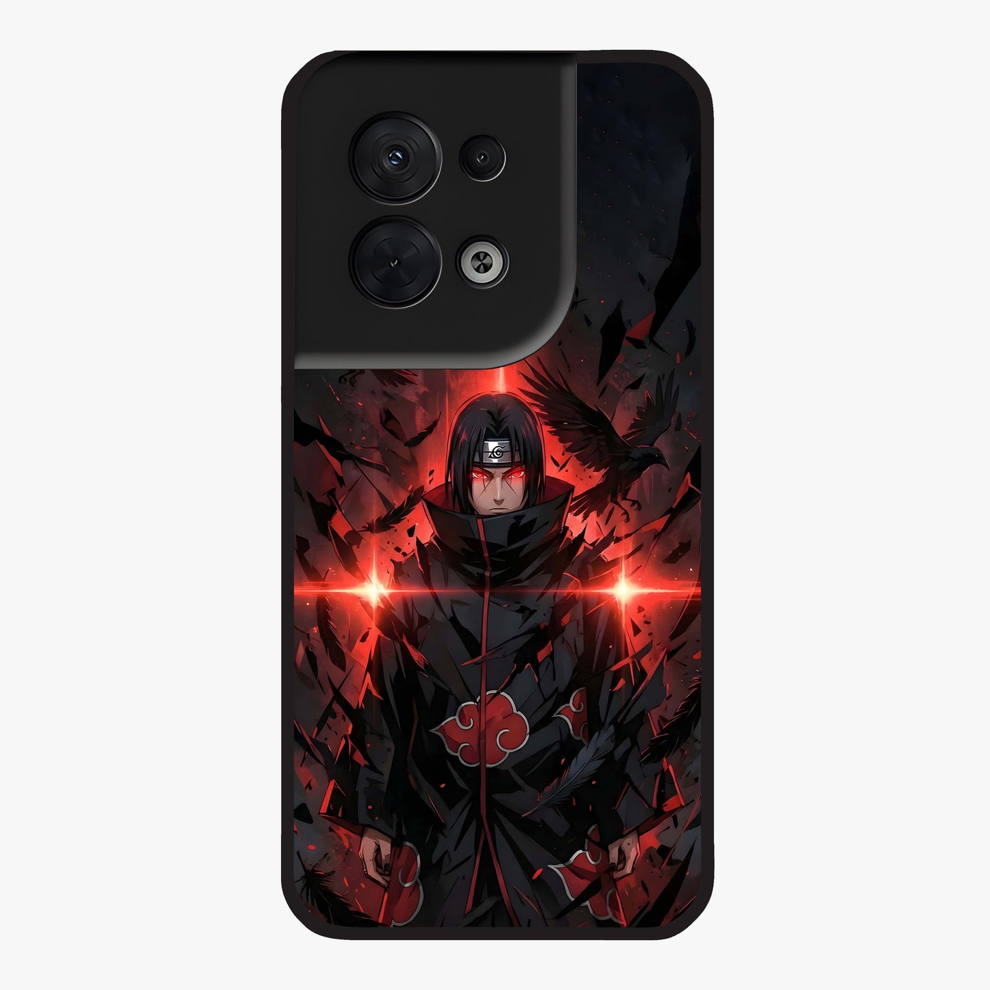 Focused Blade Discipline Glass Case showing flat back view with warrior sword themed artwork and glossy glass finish.