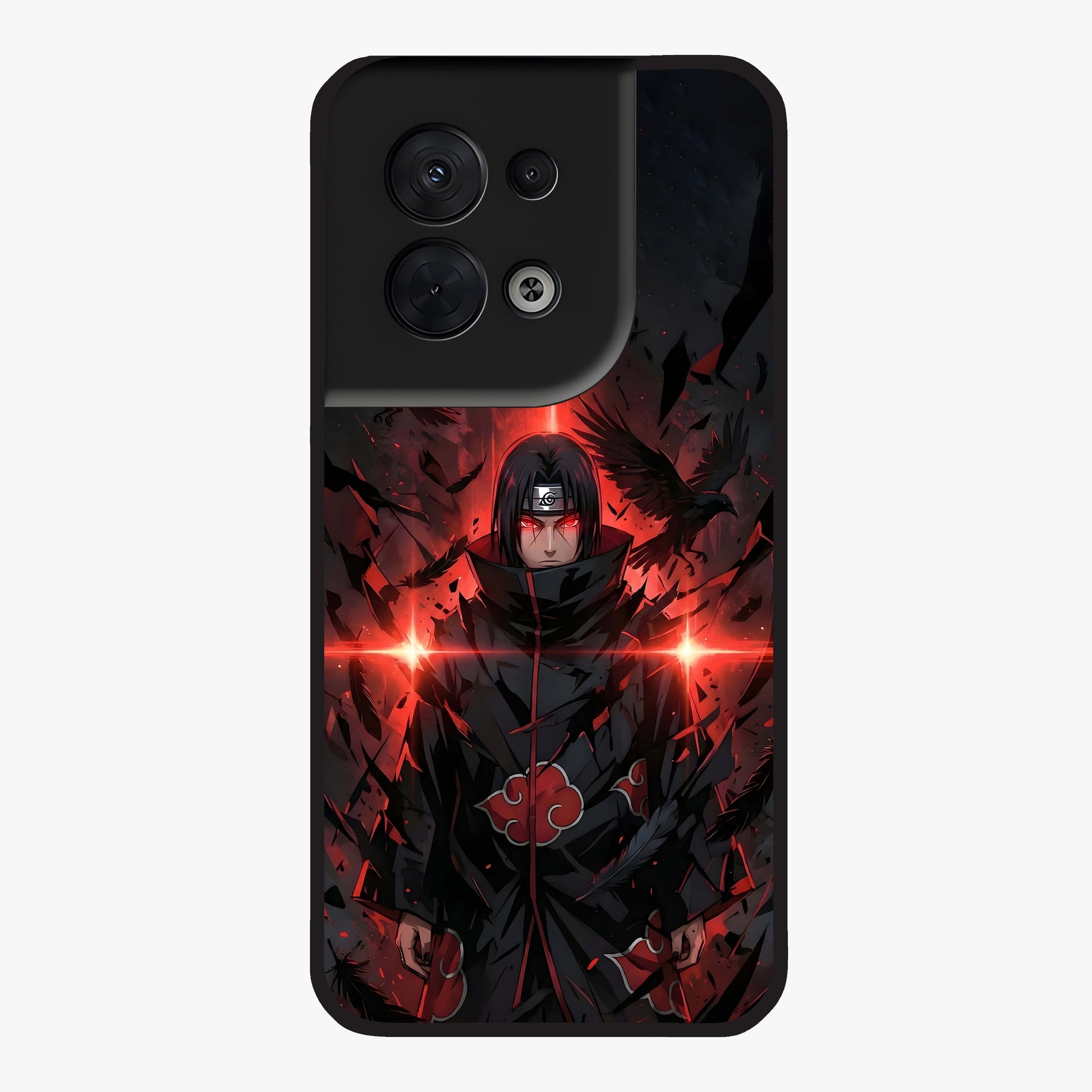 Focused Blade Discipline Glass Case showing flat back view with warrior sword themed artwork and glossy glass finish.