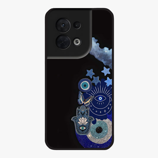 Galactic Charm Cluster Glass Case showing flat back view with glowing celestial charm artwork and glossy glass finish.