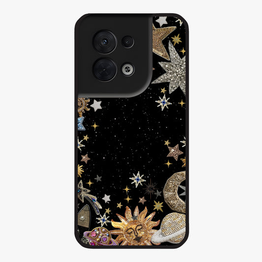 Galactic Jewel Stars Glass Case showing flat back view with sparkling star jewel artwork and glossy glass finish.