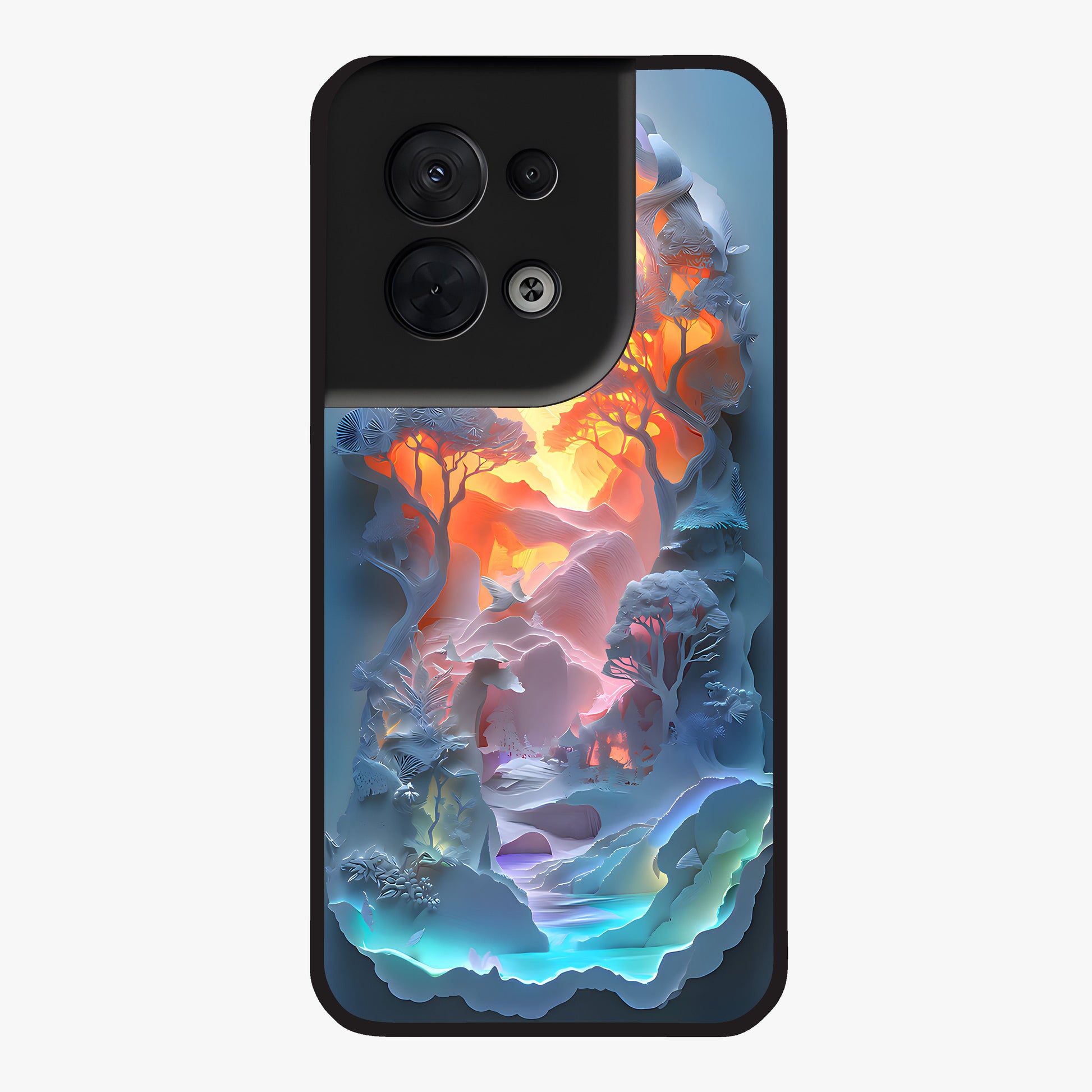 Glow Forest Portal Glass Case showing flat back view with glowing forest portal artwork and glossy glass finish.