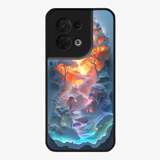 Glow Forest Portal Glass Case showing flat back view with glowing forest portal artwork and glossy glass finish.