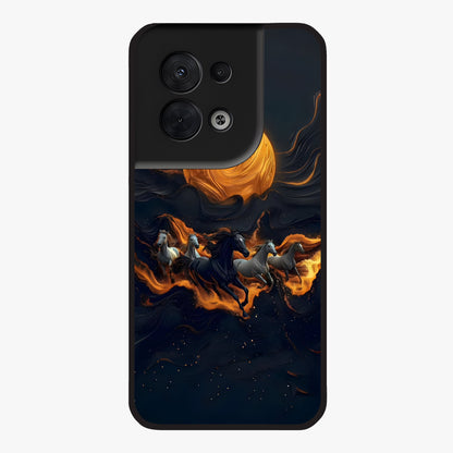 Golden Stallion Moonride Glass Case showing flat back view with majestic horse under moonlight artwork and glossy glass finish.