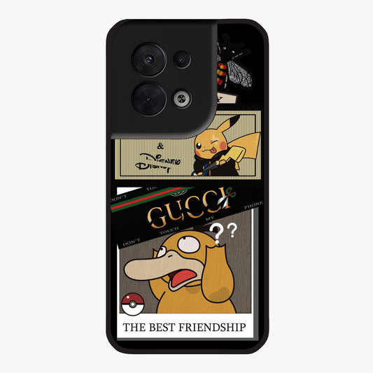 Gucci Play Mashup Glass Case showing flat back view with luxury inspired graphic artwork and glossy glass finish.