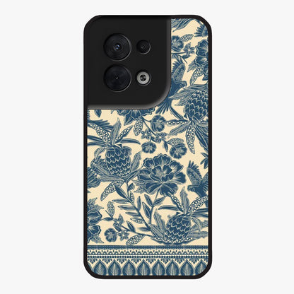 Heirloom Wild Bloom Glass Case showing flat back view with vintage inspired wild flower artwork and glossy glass finish.
