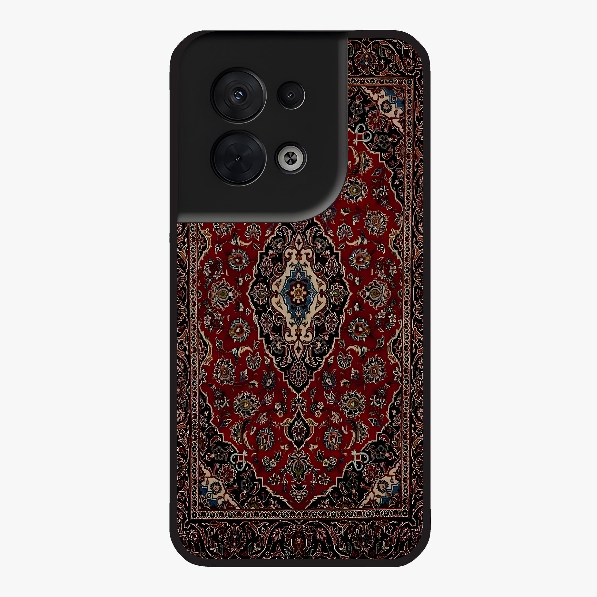 Heritage Carpet Royale Glass Case showing flat back view with ornate Persian carpet inspired pattern and glossy glass finish.