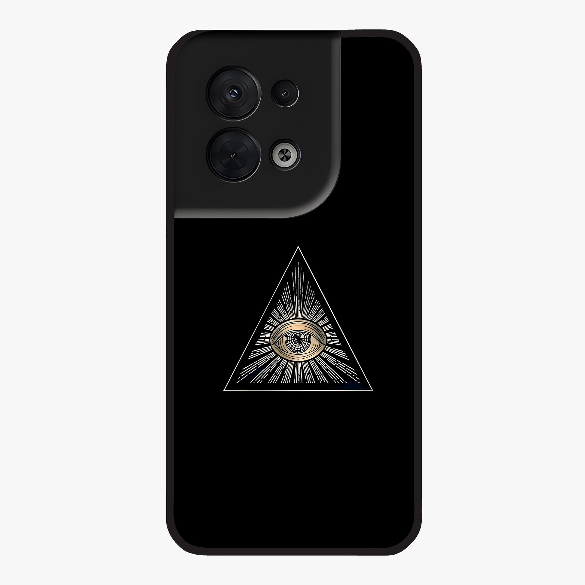Illuminati Evil Glass Case showing flat back view with mysterious illuminati symbol artwork and glossy glass finish.