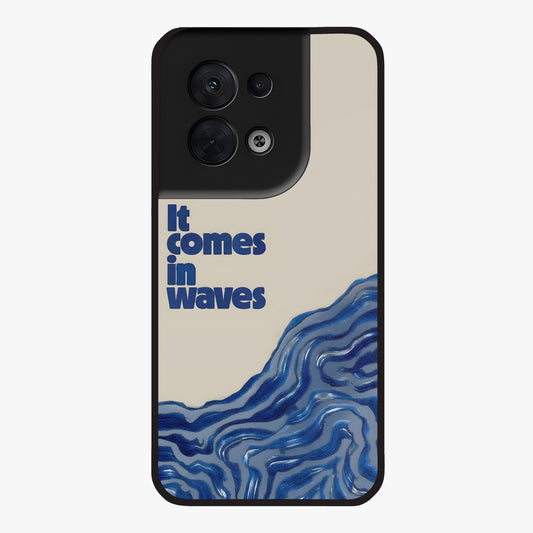 It Comes In Waves Quote Glass Case showing flat back view with inspirational wave themed quote artwork and glossy glass finish.