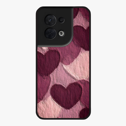 Layered Paper Hearts Glass Case showing flat back view with layered paper heart artwork and glossy glass finish.