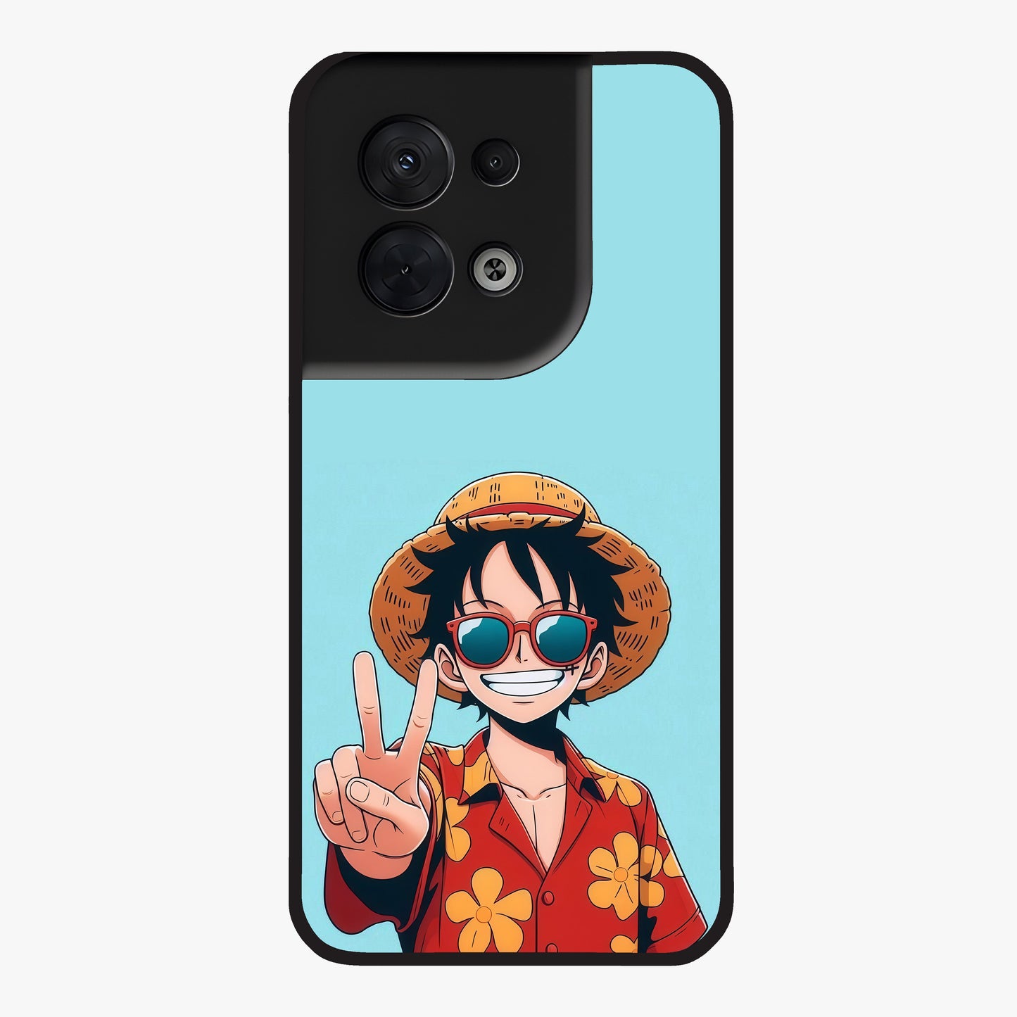 Luffy Summer Anime Vibe Glass Case showing flat back view with vibrant anime character artwork and glossy glass finish.