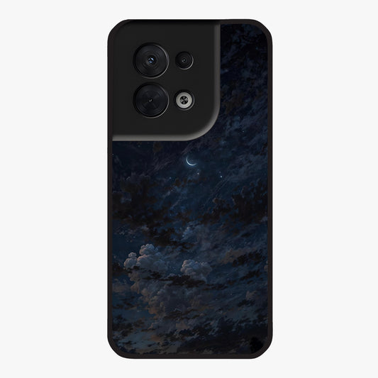 Lunar Veil Silence Glass Case showing flat back view with mystical moon veil artwork and glossy glass finish.