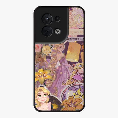 Magical Tangled Dream Glass Case showing flat back view with dreamy tangled artwork and glossy glass finish.