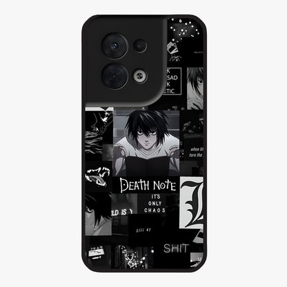 Midnight Chaos Mind Glass Case showing flat back view with abstract dark themed artwork and glossy glass finish.