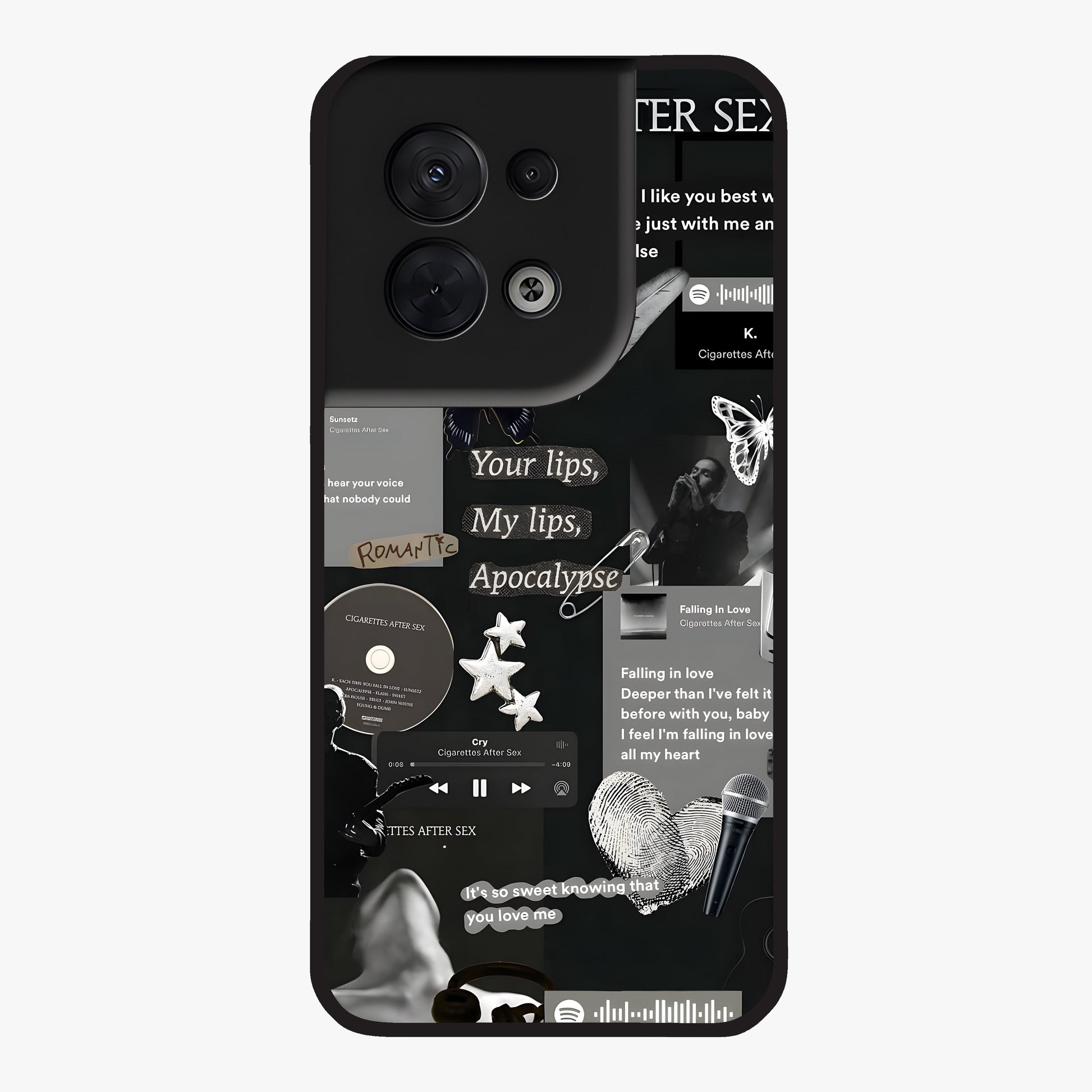 Midnight Love Echo Glass Case showing flat back view with romantic midnight themed artwork and glossy glass finish.