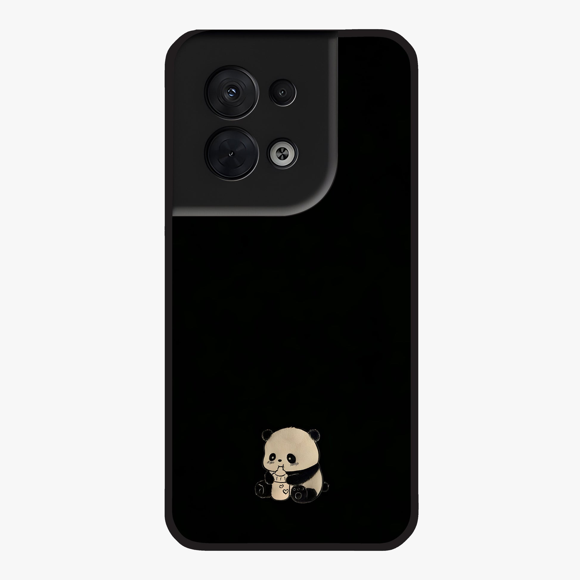 Midnight Panda Love Glass Case showing flat back view with cute panda themed artwork and glossy glass finish.