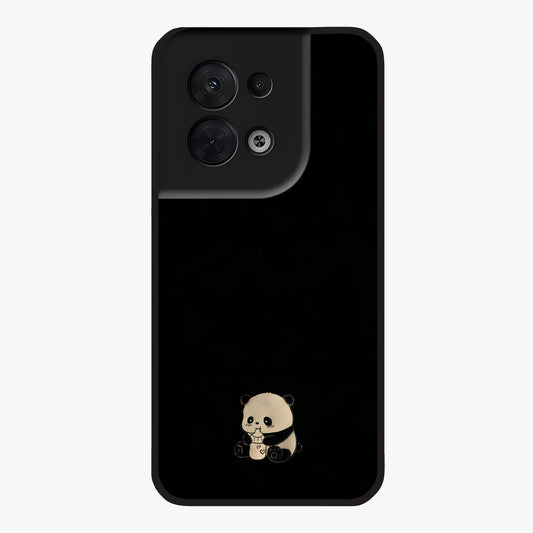 Midnight Panda Love Glass Case showing flat back view with cute panda themed artwork and glossy glass finish.