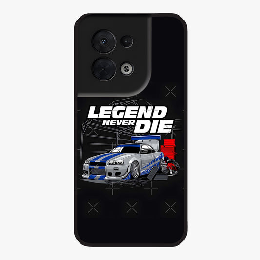 Midnight Racing Legacy Glass Case showing flat back view with sleek racing inspired artwork and glossy glass finish.
