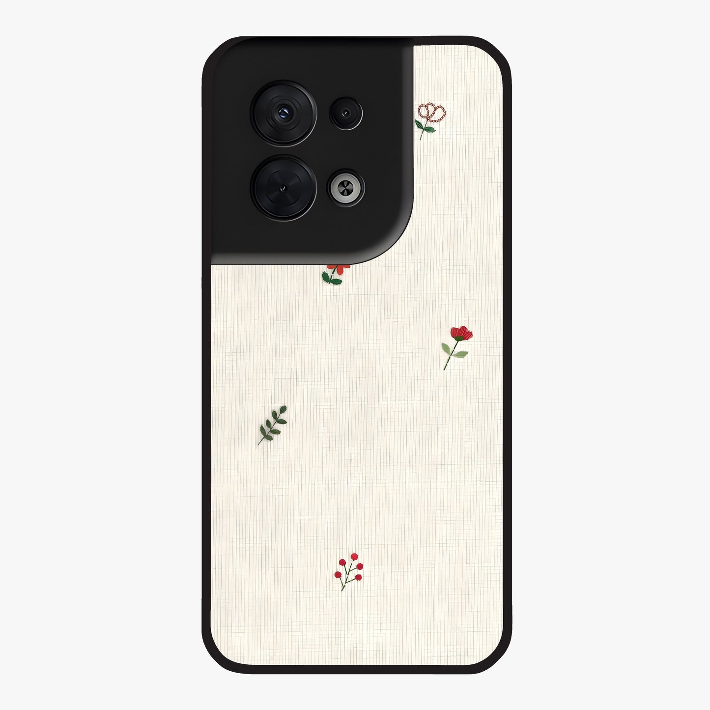 Minimal Petal Whispers Glass Case showing flat back view with soft minimal floral artwork and glossy glass finish.