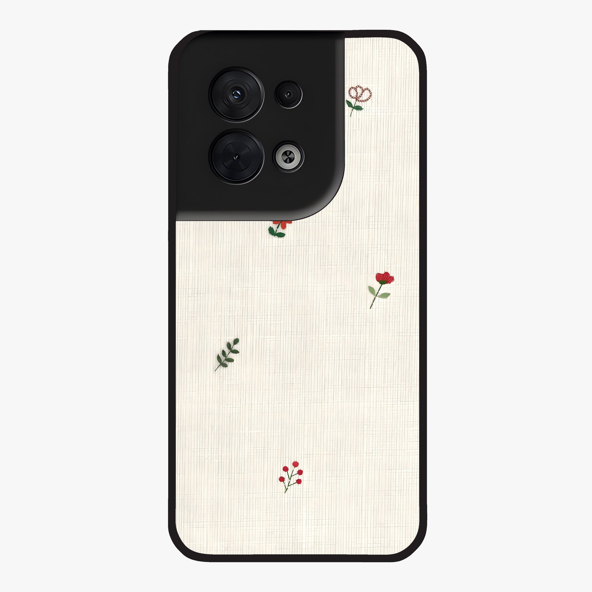 Minimal Petal Whispers Glass Case showing flat back view with soft minimal floral artwork and glossy glass finish.