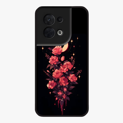 Moonlit Floral Elegance Glass Case showing flat back view with elegant floral artwork under moonlit tones and glossy glass finish.