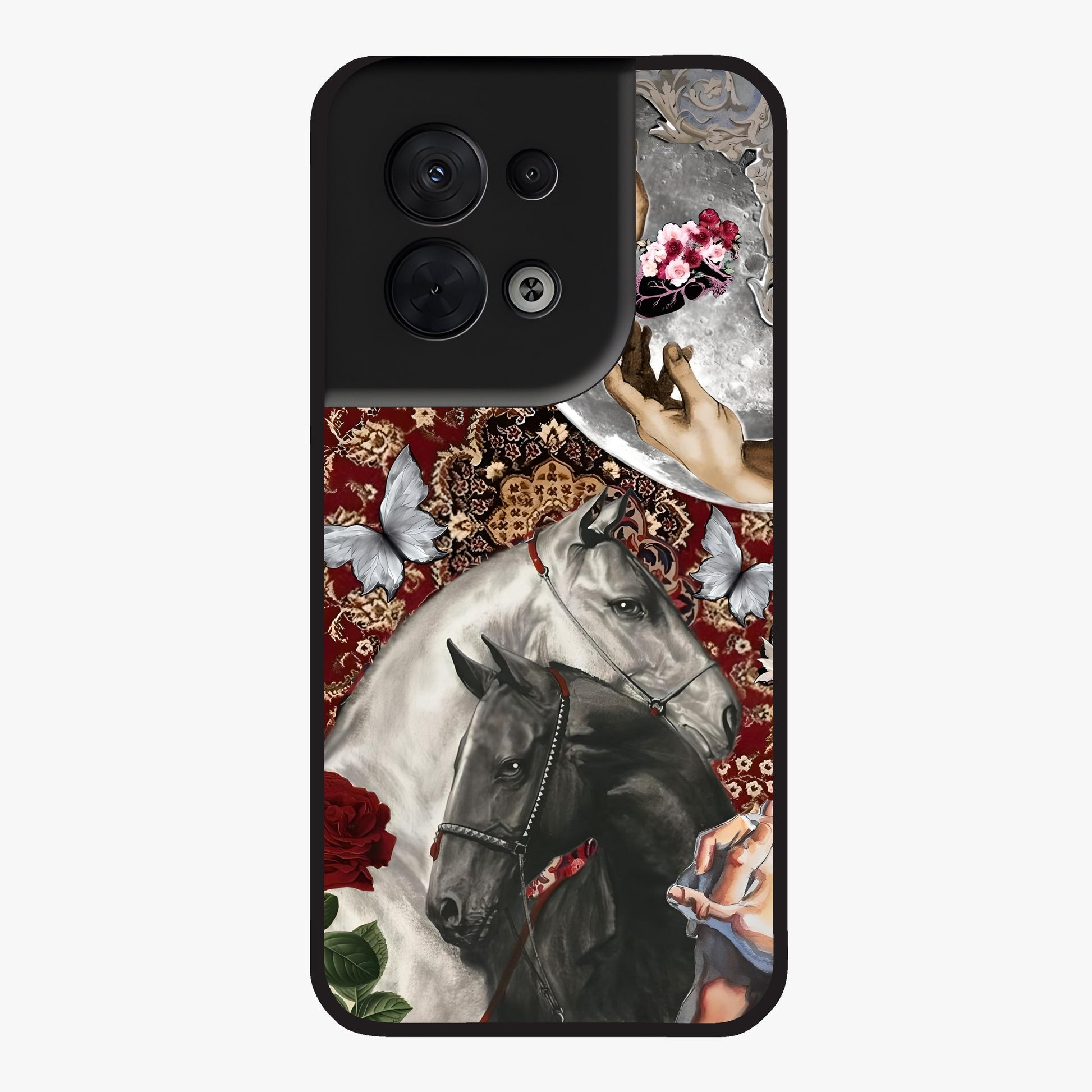 Moonlit Royal Stallion Glass Case showing flat back view with majestic horse under moonlight artwork and glossy glass finish.