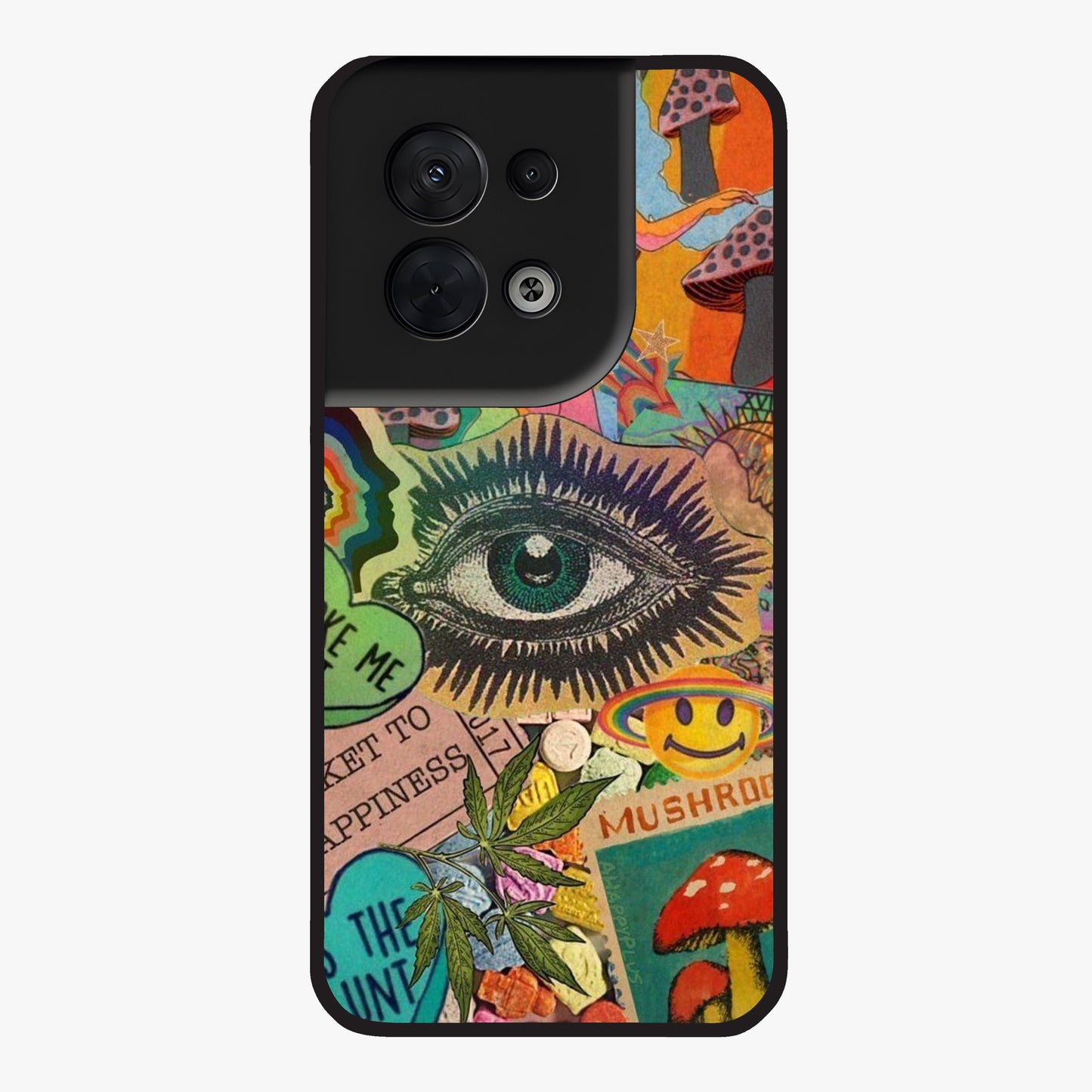 Mystic Eye Wonderland Glass Case showing flat back view with mystical eye themed artwork and glossy glass finish.