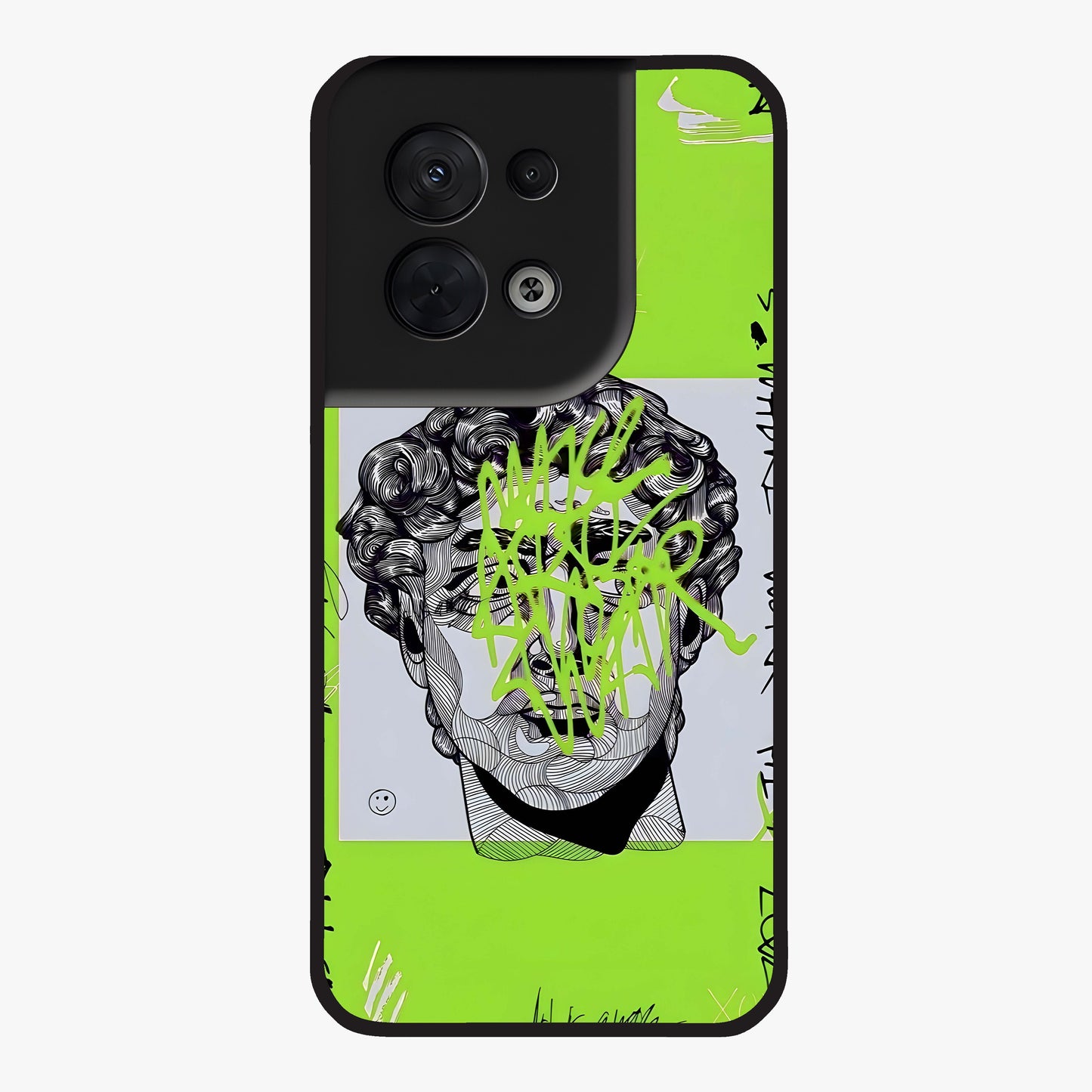 Neo Graffiti Rebellion Glass Case showing flat back view with vibrant graffiti artwork and glossy glass finish.