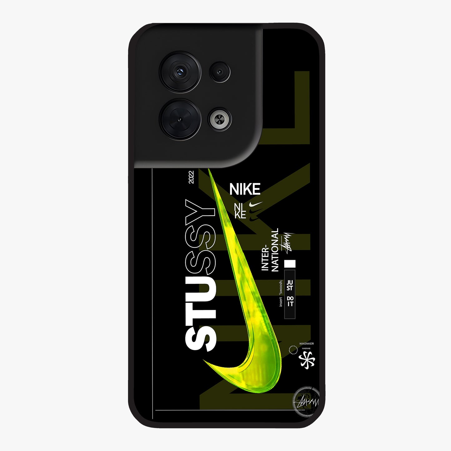Neon Street Edition Glass Case showing flat back view with neon street style artwork and glossy glass finish.
