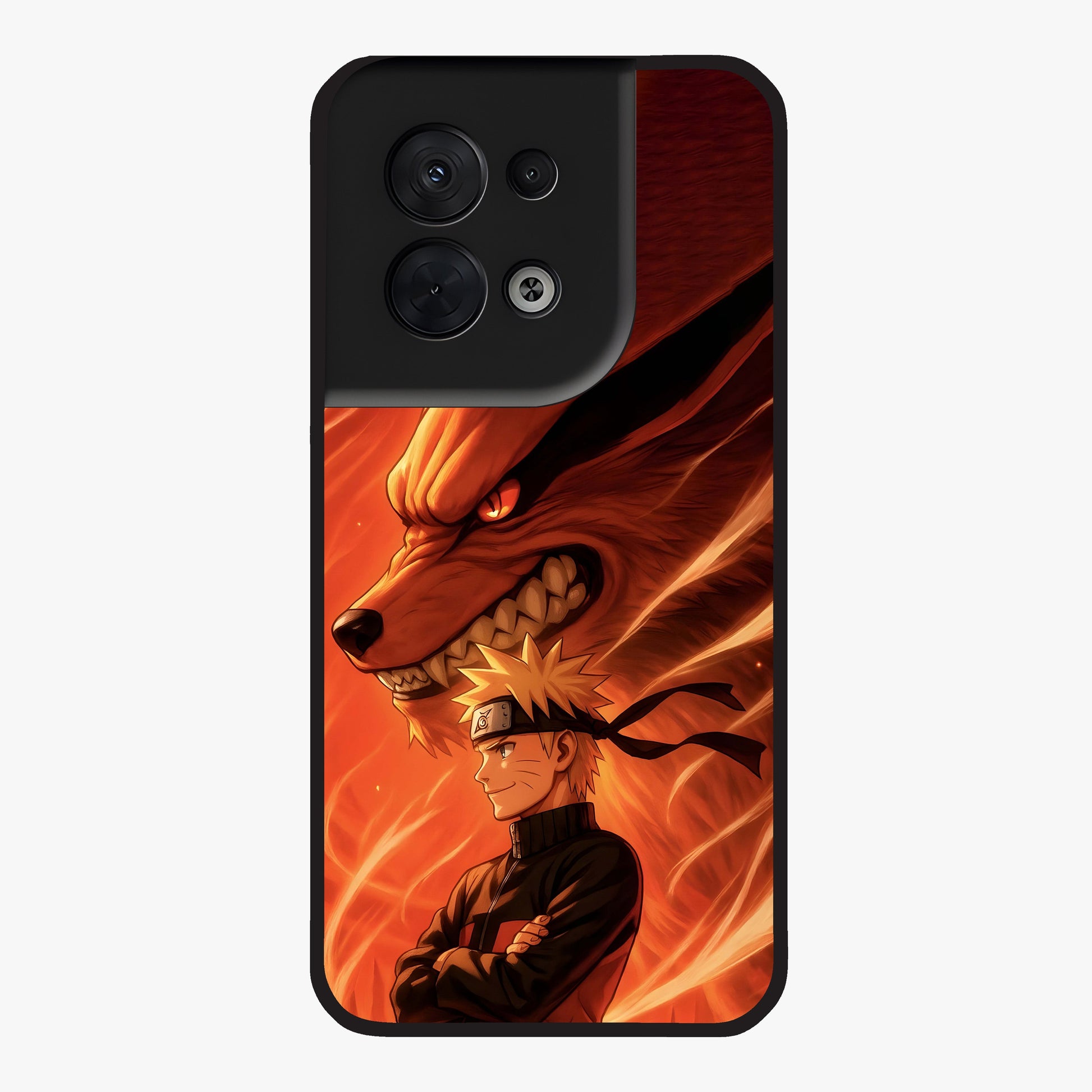 Nine Tails Legacy Glass Case showing flat back view with powerful nine-tailed fox inspired artwork and glossy glass finish.