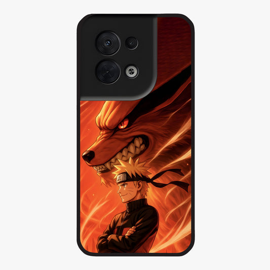 Nine Tails Legacy Glass Case showing flat back view with powerful nine-tailed fox inspired artwork and glossy glass finish.