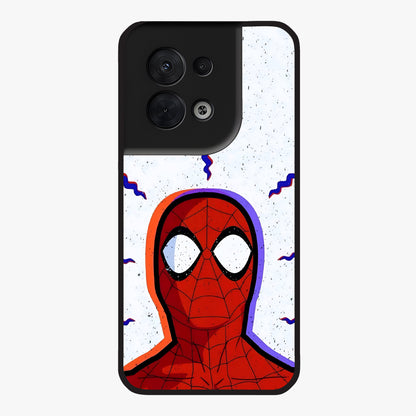 Omg Spiderman Glass Case showing flat back view with bold superhero inspired artwork and glossy glass finish.