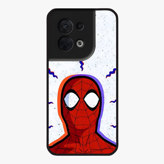 Omg Spiderman Glass Case showing flat back view with bold superhero inspired artwork and glossy glass finish.