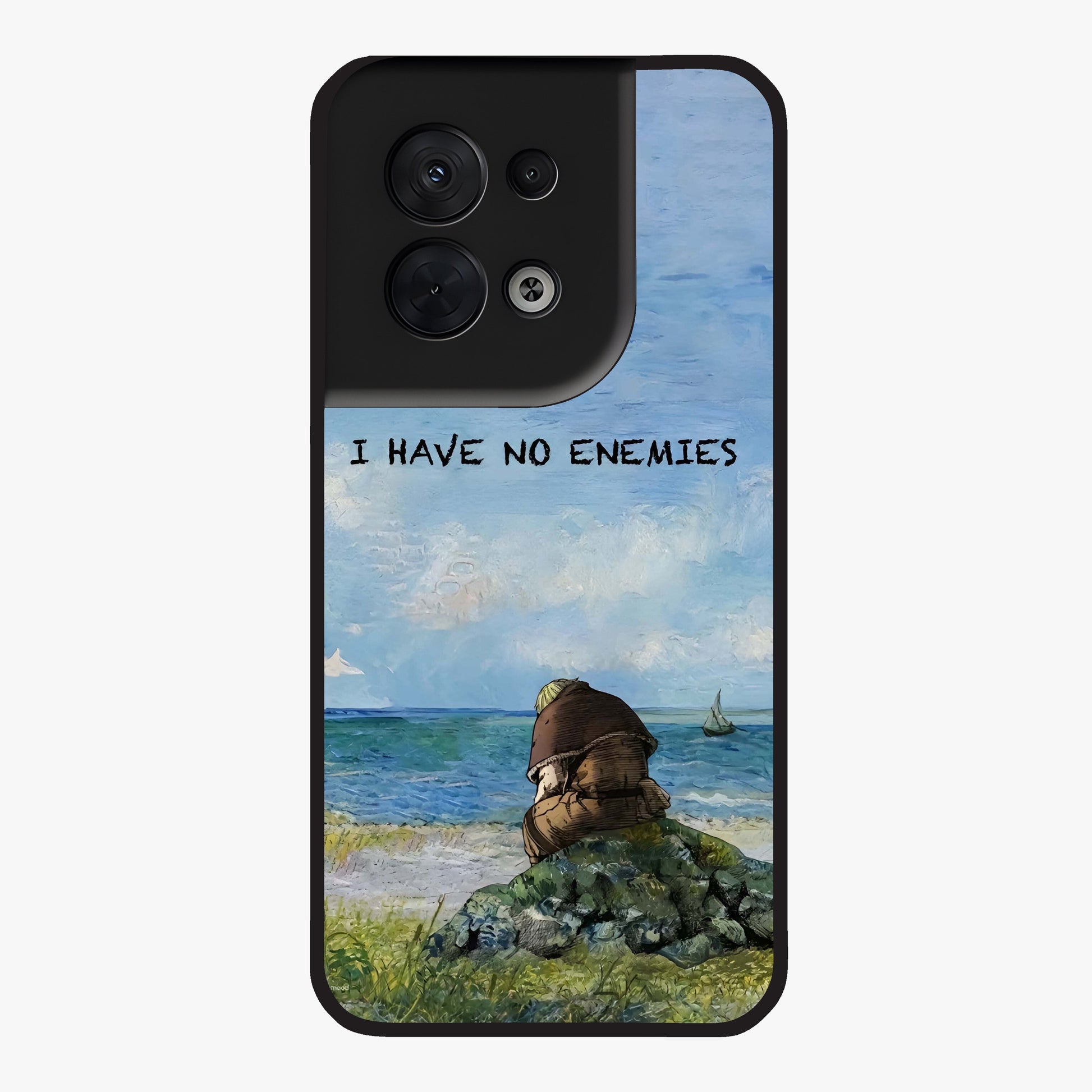Peace Beyond War Glass Case showing flat back view with symbolic peace themed artwork and glossy glass finish.