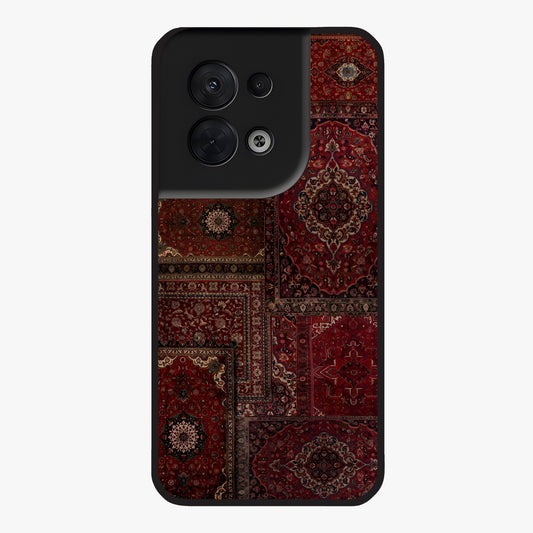 Persian Velvet Tale Glass Case showing flat back view with luxurious Persian velvet pattern artwork and glossy glass finish.