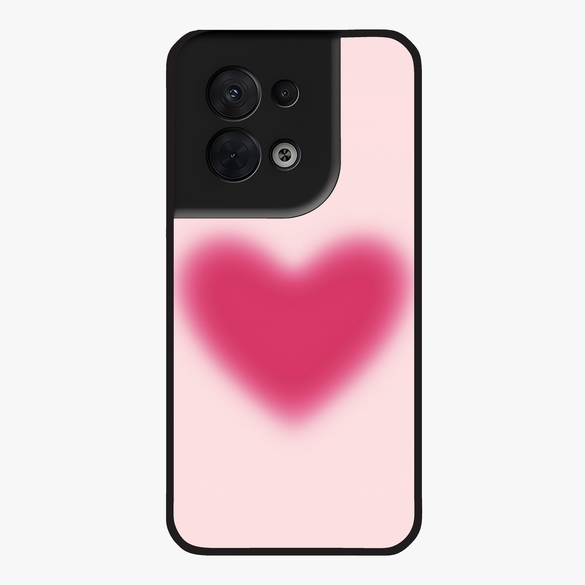 Pink Aura Heart Glass Case showing flat back view with glowing heart artwork and glossy glass finish.